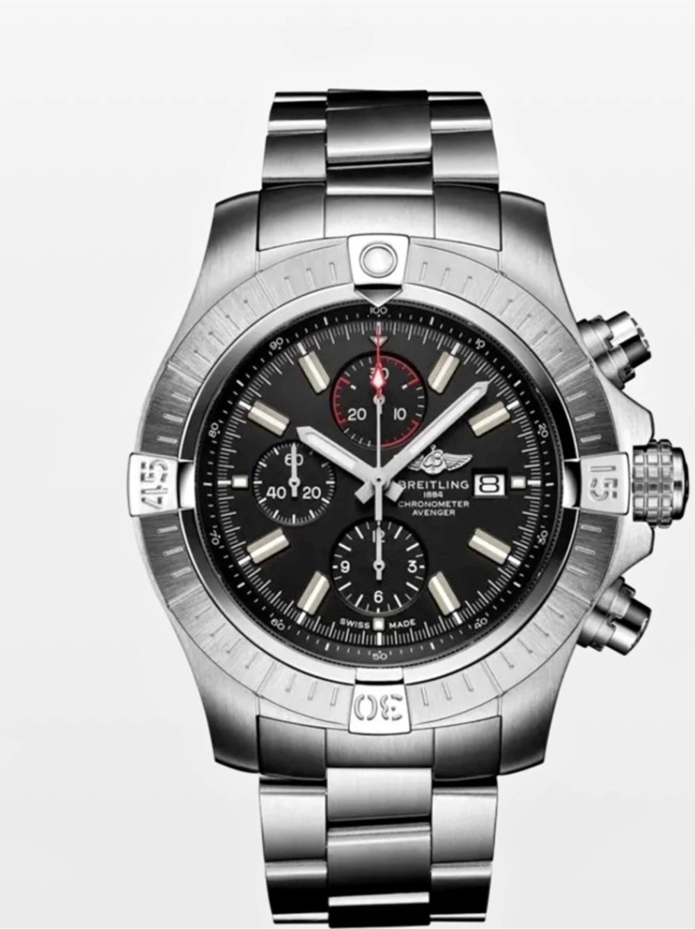 Breitling super Avenger Chronograph automatic Silver & black 48mm men’s watch